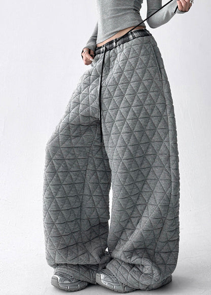 Pantalones anchos de algodón con bolsillos grises y cintura elástica