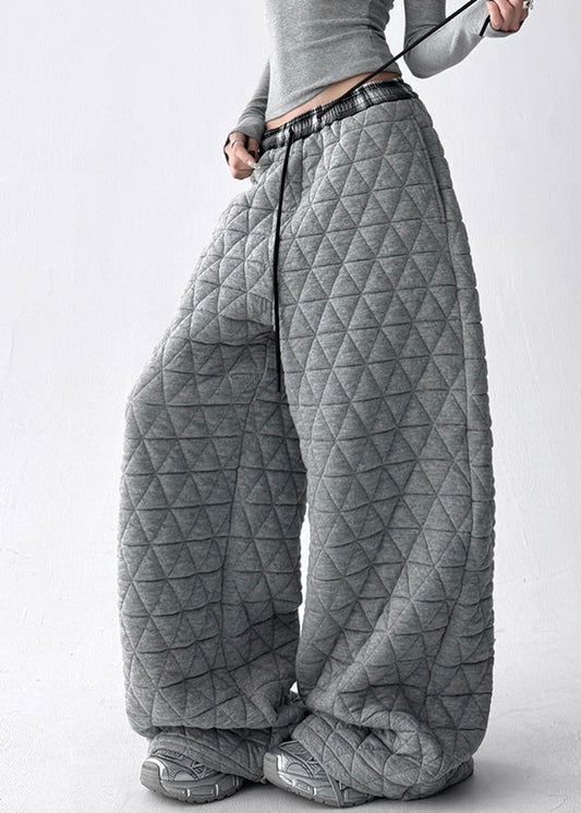 Pantalones anchos de algodón con bolsillos grises y cintura elástica