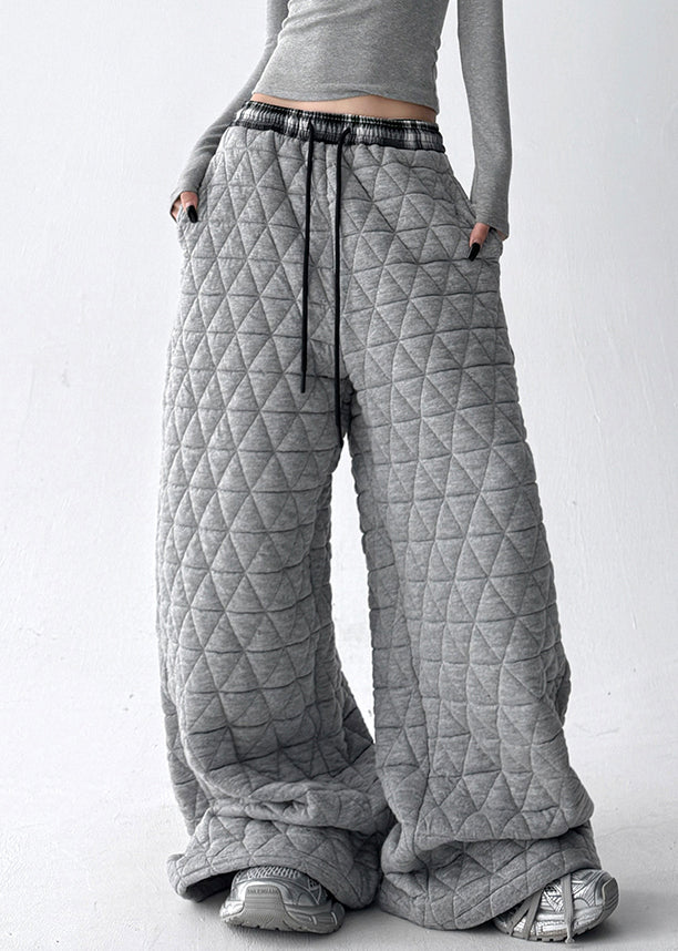 Pantalones anchos de algodón con bolsillos grises y cintura elástica