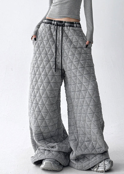 Pantalones anchos de algodón con bolsillos grises y cintura elástica