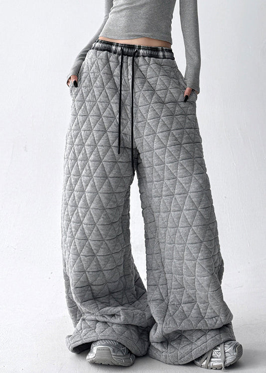 Pantalones anchos de algodón con bolsillos grises y cintura elástica