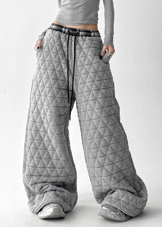 Pantalones anchos de algodón con bolsillos grises y cintura elástica