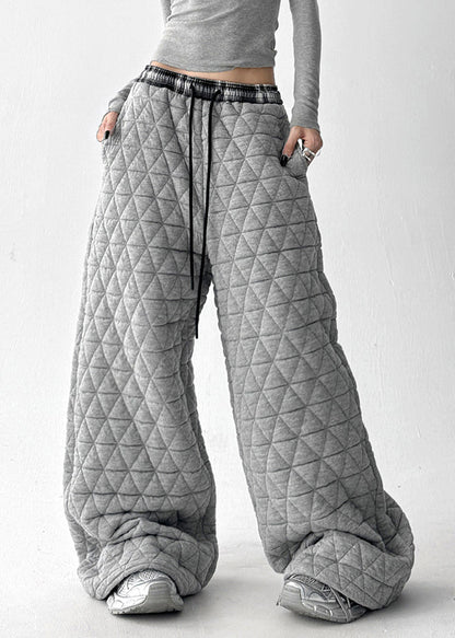 Pantalones anchos de algodón con bolsillos grises y cintura elástica