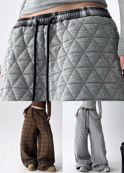 Pantalones anchos de algodón con bolsillos grises y cintura elástica