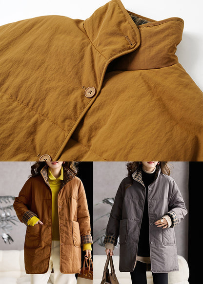 Grey Pockets Fine Cotton Filled Puffers Coat Stand Collar Winter