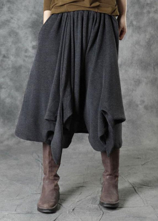 Grey Pockets Loose Fall Straight Pants - SooLinen