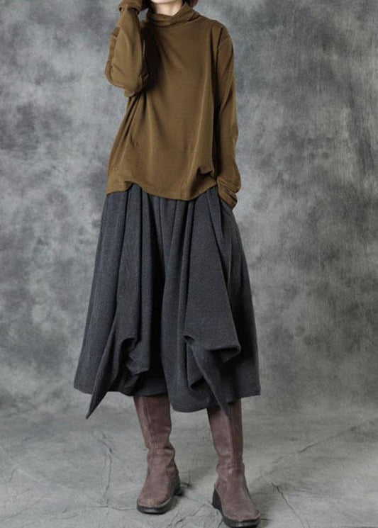 Grey Pockets Loose Fall Straight Pants - SooLinen