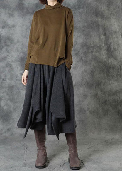 Grey Pockets Loose Fall Straight Pants - SooLinen