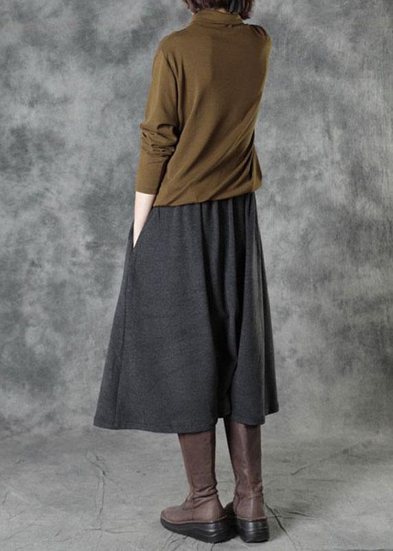 Grey Pockets Loose Fall Straight Pants - SooLinen