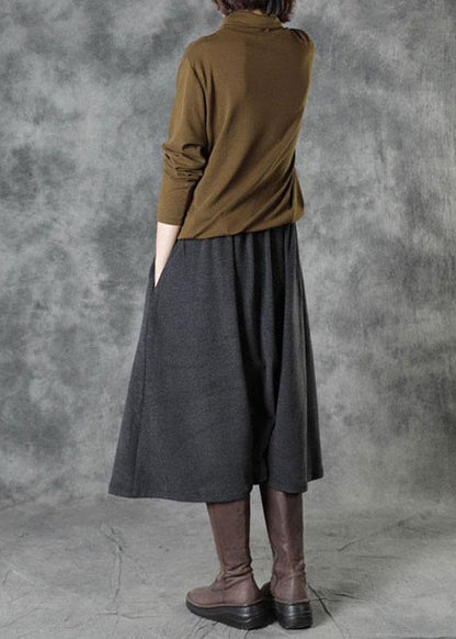 Grey Pockets Loose Fall Straight Pants - SooLinen