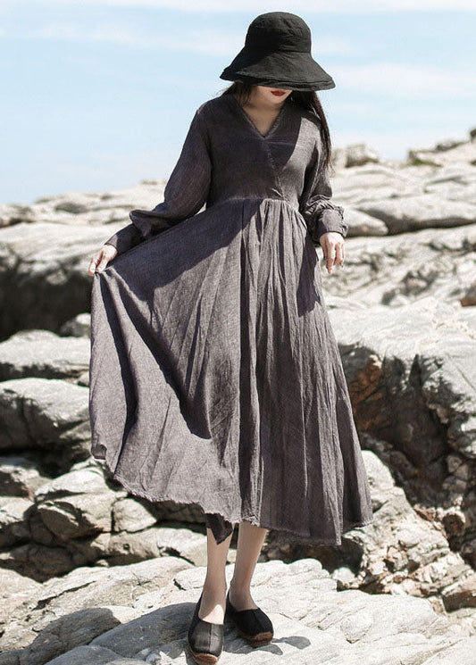 Graues Partykleid mit Taschen und langen Ärmeln