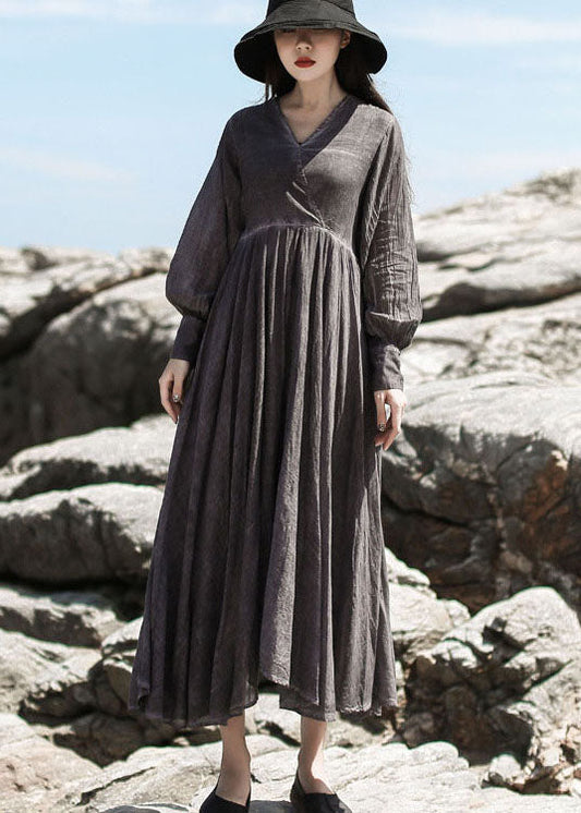 Graues Partykleid mit Taschen und langen Ärmeln