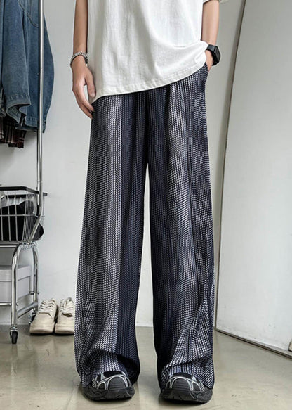 Grey Pockets Patchwork Ice Silk Summer Men Pants Elastic Waist