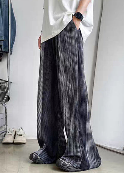 Grey Pockets Patchwork Ice Silk Summer Men Pants Elastic Waist