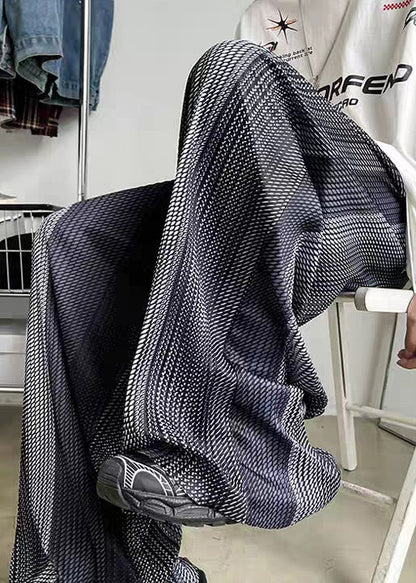 Grey Pockets Patchwork Ice Silk Summer Men Pants Elastic Waist