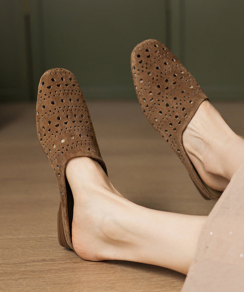 Grey Sheepskin Casual Hollow Out Thong Sandals