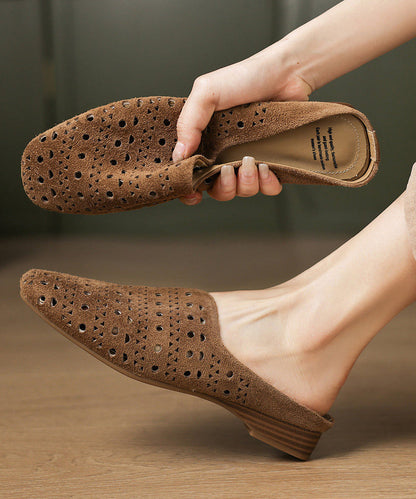 Grey Sheepskin Casual Hollow Out Thong Sandals