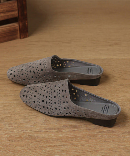Grey Sheepskin Casual Hollow Out Thong Sandals