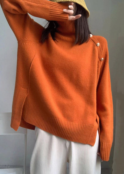 Grauer, seitlich offener Strickpullover mit niedrigem bis hohem Kragen, Rollkragen, Winter