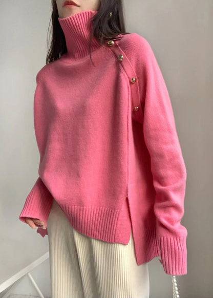 Grauer, seitlich offener Strickpullover mit niedrigem bis hohem Kragen, Rollkragen, Winter