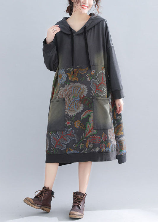 Grau Sweatshirt Kleider Kapuzen Kordelzug Taschen Frühling