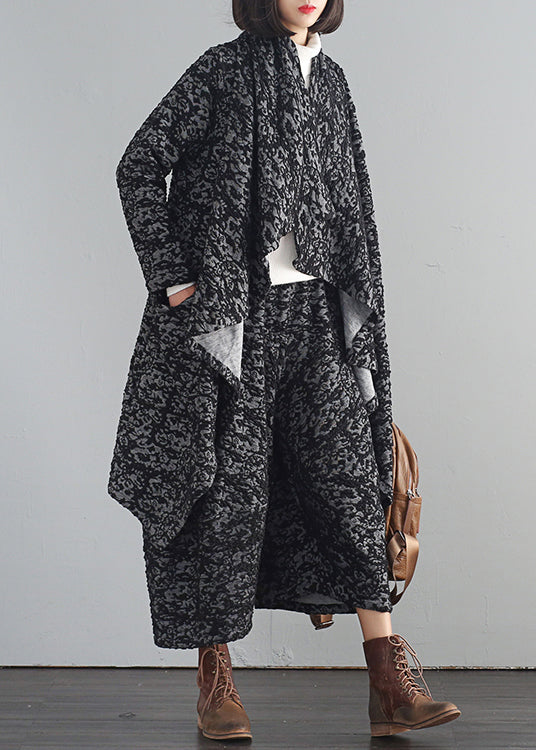 Grauer V-Ausschnitt, asymmetrischer Trenchcoat und Crop-Hose, zweiteiliges Set für den Herbst