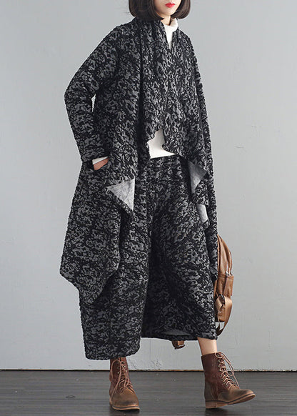 Grauer V-Ausschnitt, asymmetrischer Trenchcoat und Crop-Hose, zweiteiliges Set für den Herbst