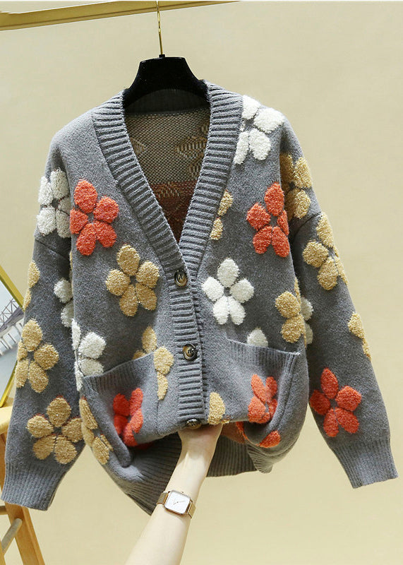 Graue V-Ausschnitt-Knopf-gemütliche Strick-Cardigans Herbst