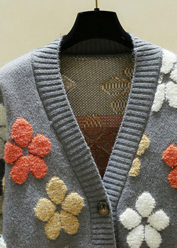 Graue V-Ausschnitt-Knopf-gemütliche Strick-Cardigans Herbst