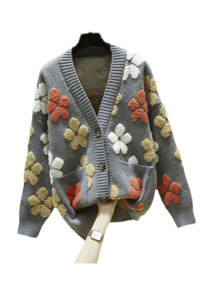 Graue V-Ausschnitt-Knopf-gemütliche Strick-Cardigans Herbst