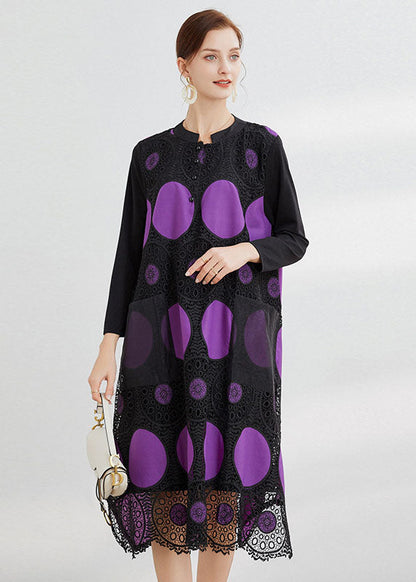 Graue Mode Hollow Out Lace Kleider V-Ausschnitt Frühling