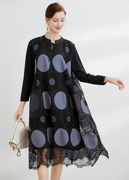 Graue Mode Hollow Out Lace Kleider V-Ausschnitt Frühling