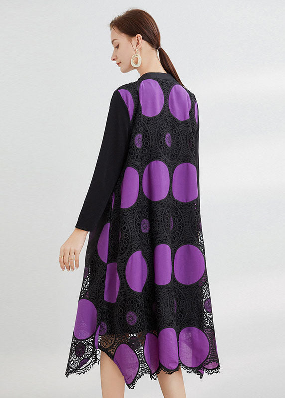 Graue Mode Hollow Out Lace Kleider V-Ausschnitt Frühling