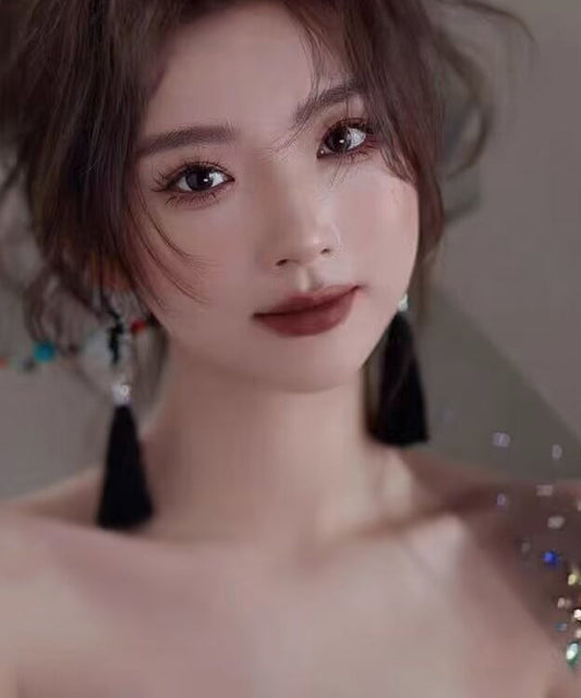 Pendientes colgantes con borlas de plata de ley negra hechos a mano