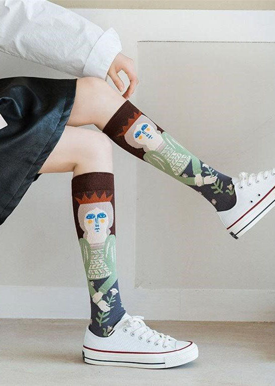 Handgemachte Wadensocken aus Baumwolle mit abstraktem Kunstdruck