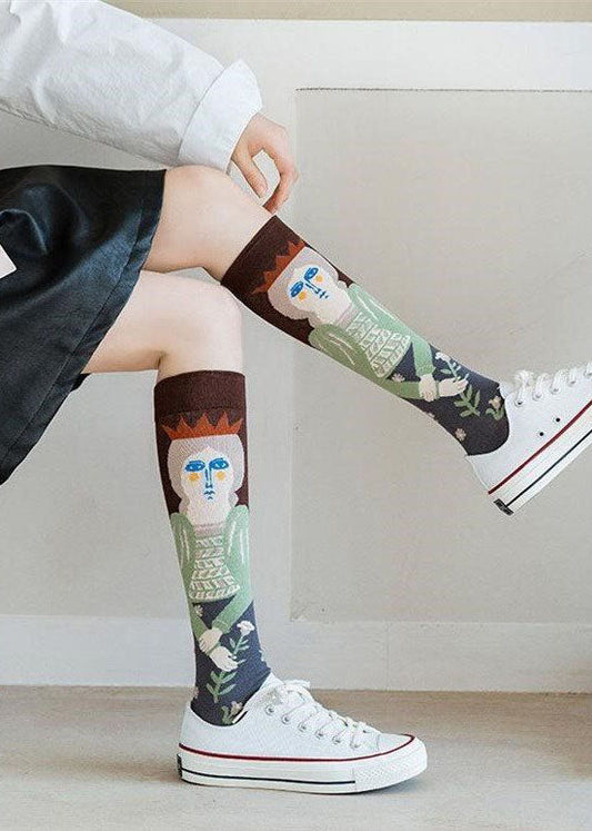 Handgemachte Wadensocken aus Baumwolle mit abstraktem Kunstdruck