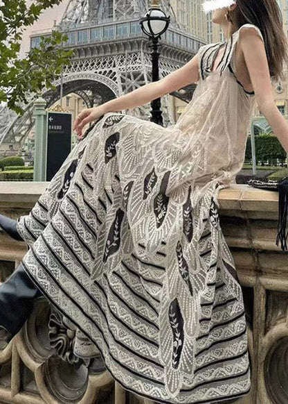 Handmade Apricot Embroidered Exra Large Hem Tulle Maxi Dress Sleeveless