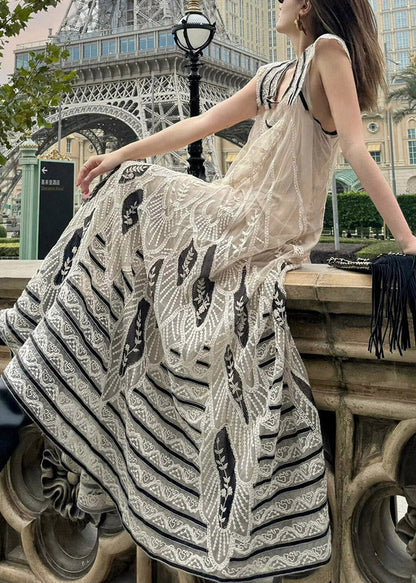 Handmade Apricot Embroidered Exra Large Hem Tulle Maxi Dress Sleeveless