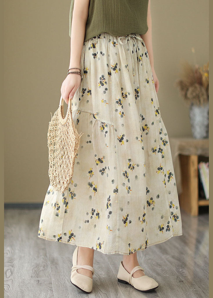 Faldas de lino patchwork con bolsillos arrugados color albaricoque hechas a mano para verano