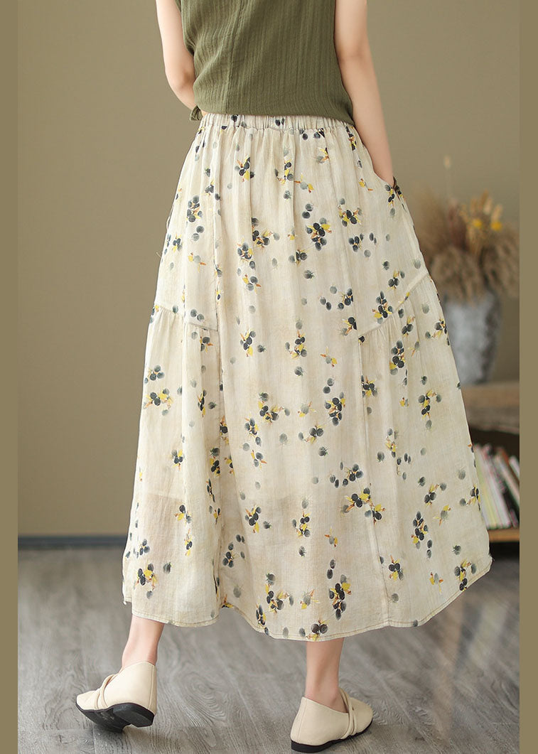 Faldas de lino patchwork con bolsillos arrugados color albaricoque hechas a mano para verano