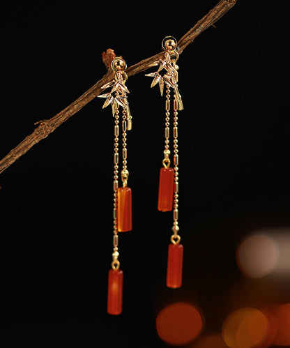 Handmade Bamboo Patchwork Red Jade Stud Earrings