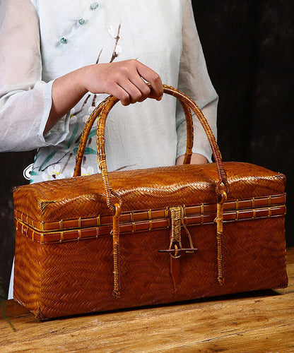 Handmade Bamboo Weaving Brown Tote Bag