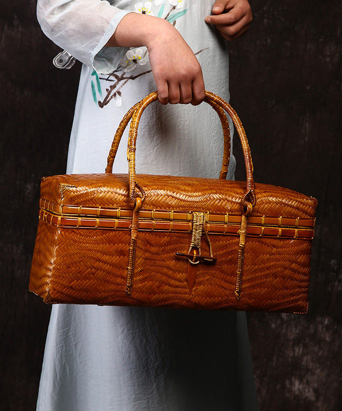 Handmade Bamboo Weaving Brown Tote Bag