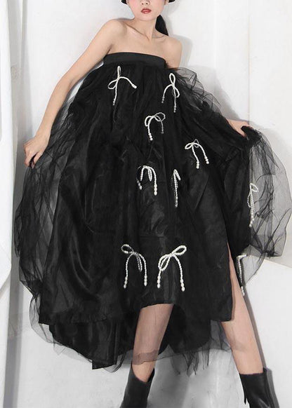 Handmade Black Bow Hollow Outside open Summer Skirt - SooLinen