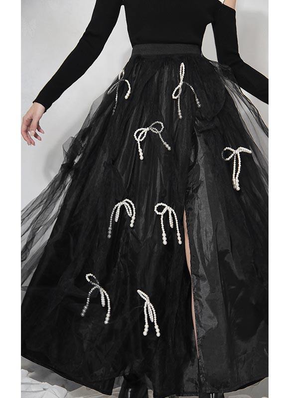 Handmade Black Bow Hollow Outside open Summer Skirt - SooLinen