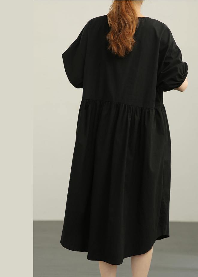 Handmade Black Cinched Summer Cotton Dress - SooLinen