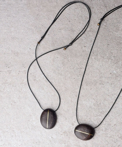 Handmade Black Copper Ebony Waxed Cord Sweater Pendant Necklace