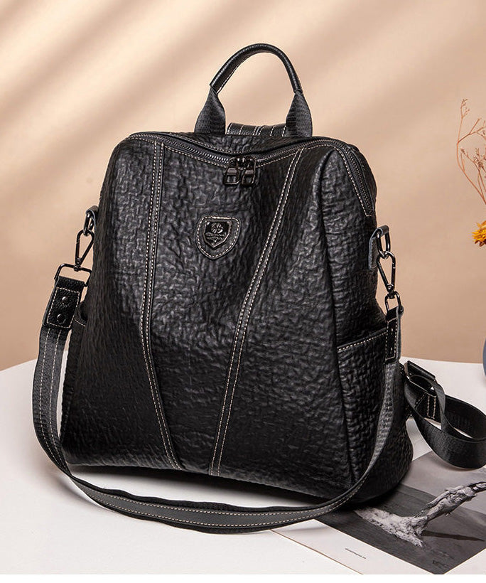 Handmade Black Durable Calf Leather Backpack Bag