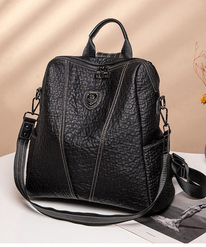Handmade Black Durable Calf Leather Backpack Bag