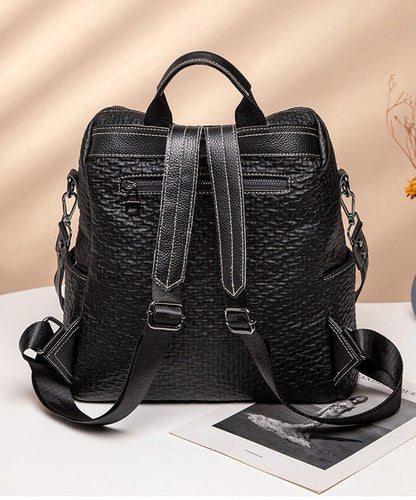 Handmade Black Durable Calf Leather Backpack Bag